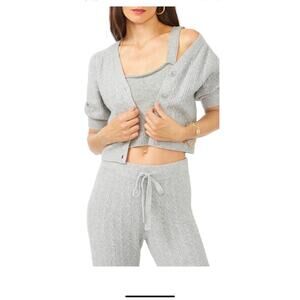 1.STATE crop Button Cardigan Sweater In Silver Heather Size Large